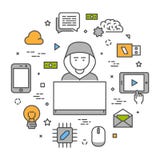 Διανυσματική έννοια της χάραξης και cyber των εγκληματιών απεικόνιση αποθεμάτων Διανυσματική έννοια της χάραξης και cyber των εγκληματιών απεικόνιση αποθεμάτων