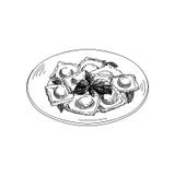 Διανυσματικό συρμένο χέρι ravioli Πιάτα της ιταλικής κουζίνας απεικόνιση αποθεμάτων Διανυσματικό συρμένο χέρι ravioli Πιάτα της ιταλικής κουζίνας απεικόνιση αποθεμάτων