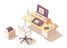 Διανυσματικός isometric γραφικός εργασιακός χώρος σχεδιαστών ελεύθερη απεικόνιση δικαιώματος Διανυσματικός isometric γραφικός εργασιακός χώρος σχεδιαστών ελεύθερη απεικόνιση δικαιώματος
