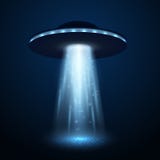 Διαστημόπλοιο UFO με την ελαφριά ακτίνα στο μπλε υπόβαθρο διάνυσμα διανυσματική απεικόνιση Διαστημόπλοιο UFO με την ελαφριά ακτίνα στο μπλε υπόβαθρο διάνυσμα διανυσματική απεικόνιση