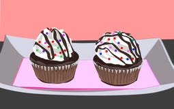 Δύο εύγευστοι εξυπνάκιες choco cupcakes διανυσματική απεικόνιση Δύο εύγευστοι εξυπνάκιες choco cupcakes διανυσματική απεικόνιση