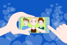 Εκμετάλλευση Smartphone χεριών που παίρνει τη φωτογραφία Selfie της νέας ομάδας φίλων από κοινού απεικόνιση αποθεμάτων Εκμετάλλευση Smartphone χεριών που παίρνει τη φωτογραφία Selfie της νέας ομάδας φίλων από κοινού απεικόνιση αποθεμάτων