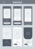 Εξάρτηση Wireframe για το κινητό τηλέφωνο Κινητό App UI, σχέδιο UX Νέες οθόνες περασμάτων απεικόνιση αποθεμάτων Εξάρτηση Wireframe για το κινητό τηλέφωνο Κινητό App UI, σχέδιο UX Νέες οθόνες περασμάτων απεικόνιση αποθεμάτων
