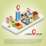 Επίπεδοι τρισδιάστατοι isometric κινητοί χάρτες ναυσιπλοΐας ΠΣΤ διανυσματική απεικόνιση Επίπεδοι τρισδιάστατοι isometric κινητοί χάρτες ναυσιπλοΐας ΠΣΤ διανυσματική απεικόνιση