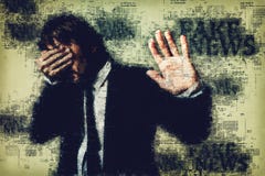 Επιχειρηματίας που προσπαθεί να προστατευθεί από τις πλαστές ειδήσεις απεικόνιση αποθεμάτων Επιχειρηματίας που προσπαθεί να προστατευθεί από τις πλαστές ειδήσεις απεικόνιση αποθεμάτων