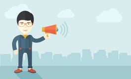 Επιχειρηματίας στον τομέα που κρατά megaphone Στοκ Εικόνες Επιχειρηματίας στον τομέα που κρατά megaphone Στοκ Εικόνες