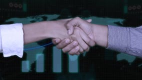 Επιχειρησιακή χειραψία και οικονομική γραφική παράσταση απόθεμα βίντεο Επιχειρησιακή χειραψία και οικονομική γραφική παράσταση απόθεμα βίντεο