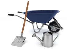 εργαλεία άνοιξης κηπουρικής κήπων Wheelbarrow κήπων, πότισμα μπορεί και ένα φτυάρι ελεύθερη απεικόνιση δικαιώματος εργαλεία άνοιξης κηπουρικής κήπων Wheelbarrow κήπων, πότισμα μπορεί και ένα φτυάρι ελεύθερη απεικόνιση δικαιώματος