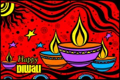 Ευτυχές diya Diwali στο ινδικό ύφος τέχνης Ευτυχές diya Diwali στο ινδικό ύφος τέχνης