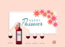 Ευτυχές Passover στην εβραϊκή εβραϊκή ευχετήρια κάρτα διακοπών ανοίξεων, έμβλημα tamplate με το κρασί απεικόνιση αποθεμάτων Ευτυχές Passover στην εβραϊκή εβραϊκή ευχετήρια κάρτα διακοπών ανοίξεων, έμβλημα tamplate με το κρασί απεικόνιση αποθεμάτων