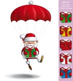 Ευτυχές Santa - αλεξίπτωτο που κρατά τα δώρα Στοκ φωτογραφία με δικαίωμα ελεύθερης χρήσης Ευτυχές Santa - αλεξίπτωτο που κρατά τα δώρα Στοκ φωτογραφία με δικαίωμα ελεύθερης χρήσης