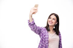 Ευτυχής γυναίκα που κάνει selfie τη φωτογραφία Στοκ φωτογραφία με δικαίωμα ελεύθερης χρήσης Ευτυχής γυναίκα που κάνει selfie τη φωτογραφία Στοκ φωτογραφία με δικαίωμα ελεύθερης χρήσης