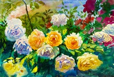 Ζωγραφικής αρχικός ζωηρόχρωμος τοπίων watercolor λουλουδιών τέχνης αφηρημένος των τριαντάφυλλων ελεύθερη απεικόνιση δικαιώματος Ζωγραφικής αρχικός ζωηρόχρωμος τοπίων watercolor λουλουδιών τέχνης αφηρημένος των τριαντάφυλλων ελεύθερη απεικόνιση δικαιώματος