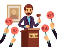 Η δημοπρασία με gavel εκμετάλλευσης ατόμων και οι άνθρωποι αύξησαν τα χέρια με τη διανυσματική έννοια κουπιών προσφοράς απεικόνιση αποθεμάτων Η δημοπρασία με gavel εκμετάλλευσης ατόμων και οι άνθρωποι αύξησαν τα χέρια με τη διανυσματική έννοια κουπιών προσφοράς απεικόνιση αποθεμάτων
