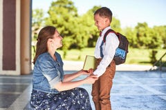 Η μητέρα συνοδεύει το παιδί στο σχολείο mom ενθαρρύνει το σπουδαστή που συνοδεύει τον στο σχολείο μια φροντίζοντας μητέρα εξετάζε στοκ εικόνα με δικαίωμα ελεύθερης χρήσης Η μητέρα συνοδεύει το παιδί στο σχολείο mom ενθαρρύνει το σπουδαστή που συνοδεύει τον στο σχολείο μια φροντίζοντας μητέρα εξετάζε στοκ εικόνα με δικαίωμα ελεύθερης χρήσης
