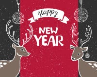 Η νέα ευχετήρια κάρτα έτους 2018 διακοσμεί το κιβώτιο δώρων και τις ελικοειδή, χρυσά σφαίρες και τα αστέρια, τον κλάδο και τον κώ απεικόνιση αποθεμάτων Η νέα ευχετήρια κάρτα έτους 2018 διακοσμεί το κιβώτιο δώρων και τις ελικοειδή, χρυσά σφαίρες και τα αστέρια, τον κλάδο και τον κώ απεικόνιση αποθεμάτων