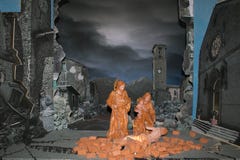Η σκηνή nativity στο ιστορικό κέντρο της πόλης Amatrice που καταστρέφεται από το σεισμό τον Αύγουστο του 2016 στοκ εικόνα με δικαίωμα ελεύθερης χρήσης Η σκηνή nativity στο ιστορικό κέντρο της πόλης Amatrice που καταστρέφεται από το σεισμό τον Αύγουστο του 2016 στοκ εικόνα με δικαίωμα ελεύθερης χρήσης