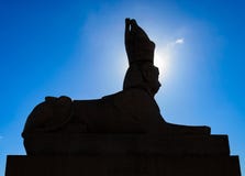 Η σκιαγραφία του Sphynx στο πανεπιστημιακό ανάχωμα στο φωτοστέφανο του φωτός ήλιων στοκ εικόνα με δικαίωμα ελεύθερης χρήσης Η σκιαγραφία του Sphynx στο πανεπιστημιακό ανάχωμα στο φωτοστέφανο του φωτός ήλιων στοκ εικόνα με δικαίωμα ελεύθερης χρήσης