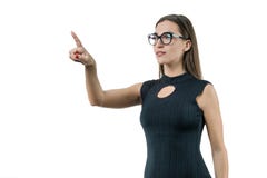 Η σύγχρονη επιχειρησιακή γυναίκα που χρησιμοποιεί την ψηφιακή τεχνολογία στον εργασιακό χώρο, χρησιμοποιεί μια εικονική οθόνη, πο στοκ φωτογραφία με δικαίωμα ελεύθερης χρήσης Η σύγχρονη επιχειρησιακή γυναίκα που χρησιμοποιεί την ψηφιακή τεχνολογία στον εργασιακό χώρο, χρησιμοποιεί μια εικονική οθόνη, πο στοκ φωτογραφία με δικαίωμα ελεύθερης χρήσης