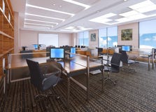 Η σύγχρονη τρισδιάστατη απεικόνιση σχεδίου γραφείων εσωτερική απεικόνιση αποθεμάτων Η σύγχρονη τρισδιάστατη απεικόνιση σχεδίου γραφείων εσωτερική απεικόνιση αποθεμάτων