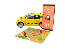 Ηλεκτρικός κίτρινος ταξί με μια κλήση στο smartphone με έναν χάρτη διαδρομών χαρτών τρισδιάστατο δεν δίνει στο άσπρο υπόβαθρο καμ απεικόνιση αποθεμάτων Ηλεκτρικός κίτρινος ταξί με μια κλήση στο smartphone με έναν χάρτη διαδρομών χαρτών τρισδιάστατο δεν δίνει στο άσπρο υπόβαθρο καμ απεικόνιση αποθεμάτων