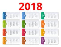 ημερολόγιο του 2018 Πρότυπο τυπωμένων υλών Η εβδομάδα αρχίζει την Κυριακή Προσανατολισμός πορτρέτου Σύνολο 12 μηνών Αρμόδιος για διανυσματική απεικόνιση ημερολόγιο του 2018 Πρότυπο τυπωμένων υλών Η εβδομάδα αρχίζει την Κυριακή Προσανατολισμός πορτρέτου Σύνολο 12 μηνών Αρμόδιος για διανυσματική απεικόνιση