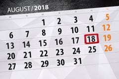 Ημερολογιακός αρμόδιος για το σχεδιασμό για το μήνα, ημέρα προθεσμίας της εβδομάδας, 2018 18 Αυγούστου, Σάββατο στοκ φωτογραφία με δικαίωμα ελεύθερης χρήσης Ημερολογιακός αρμόδιος για το σχεδιασμό για το μήνα, ημέρα προθεσμίας της εβδομάδας, 2018 18 Αυγούστου, Σάββατο στοκ φωτογραφία με δικαίωμα ελεύθερης χρήσης