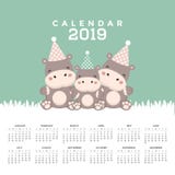 Ημερολόγιο 2019 με το χαριτωμένο hippopotamus ελεύθερη απεικόνιση δικαιώματος Ημερολόγιο 2019 με το χαριτωμένο hippopotamus ελεύθερη απεικόνιση δικαιώματος