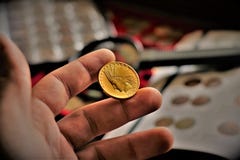 Ηνωμένο ινδικό επικεφαλής χρυσό νόμισμα Κλείστε επάνω μιας νομισματικής συλλογής νομισμάτων στοκ φωτογραφία με δικαίωμα ελεύθερης χρήσης Ηνωμένο ινδικό επικεφαλής χρυσό νόμισμα Κλείστε επάνω μιας νομισματικής συλλογής νομισμάτων στοκ φωτογραφία με δικαίωμα ελεύθερης χρήσης