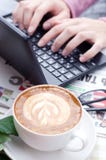 Θηλυκά χέρια που δακτυλογραφούν το κείμενο σε ένα πληκτρολόγιο netbook στοκ φωτογραφία Θηλυκά χέρια που δακτυλογραφούν το κείμενο σε ένα πληκτρολόγιο netbook στοκ φωτογραφία