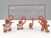 Κάρτα καλή χρονιά 2019 διακοπών με τα μπισκότα σε ένα άσπρο backgro στοκ εικόνα με δικαίωμα ελεύθερης χρήσης Κάρτα καλή χρονιά 2019 διακοπών με τα μπισκότα σε ένα άσπρο backgro στοκ εικόνα με δικαίωμα ελεύθερης χρήσης