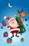 Κάρτα Χριστουγέννων με Santa, τον τάρανδο και το χιονάνθρωπο Απεικόνιση αποθεμάτων Κάρτα Χριστουγέννων με Santa, τον τάρανδο και το χιονάνθρωπο Απεικόνιση αποθεμάτων