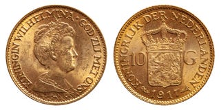 Κάτω Χώρες 10 gulden χρυσός τρύγος 1917 νομισμάτων στοκ φωτογραφίες Κάτω Χώρες 10 gulden χρυσός τρύγος 1917 νομισμάτων στοκ φωτογραφίες