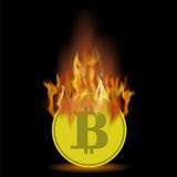 Κάψιμο του χρυσού εικονιδίου Bitcoin στο μαύρο υπόβαθρο διανυσματική απεικόνιση Κάψιμο του χρυσού εικονιδίου Bitcoin στο μαύρο υπόβαθρο διανυσματική απεικόνιση