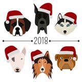 2018 καλή χρονιά Σύνολο κεφαλιού 6 σκυλιών ` s με Άγιο Βασίλη ΚΑΠ Επίπεδο σχέδιο pets Χαριτωμένα σκυλάκια ανασκόπησης ευτυχές κεφ διανυσματική απεικόνιση 2018 καλή χρονιά Σύνολο κεφαλιού 6 σκυλιών ` s με Άγιο Βασίλη ΚΑΠ Επίπεδο σχέδιο pets Χαριτωμένα σκυλάκια ανασκόπησης ευτυχές κεφ διανυσματική απεικόνιση