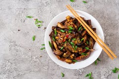 Καυτή πικάντικη stew μελιτζάνα στο κορεατικό ύφος με το πράσινο κρεμμύδι στοκ εικόνες Καυτή πικάντικη stew μελιτζάνα στο κορεατικό ύφος με το πράσινο κρεμμύδι στοκ εικόνες