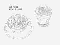 Καυτός καφές με την τέχνη latte, διάνυσμα σκίτσων ελεύθερη απεικόνιση δικαιώματος Καυτός καφές με την τέχνη latte, διάνυσμα σκίτσων ελεύθερη απεικόνιση δικαιώματος