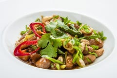 Κοτόπουλο στη σάλτσα Teriyaki, κτύπημα, πιπέρια, σάλτσα teriyaki σε ένα άσπρο πιάτο στοκ φωτογραφία Κοτόπουλο στη σάλτσα Teriyaki, κτύπημα, πιπέρια, σάλτσα teriyaki σε ένα άσπρο πιάτο στοκ φωτογραφία