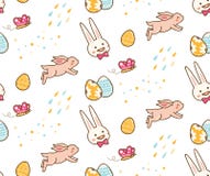 Λαγουδάκι Πάσχας Kawaii με το άνευ ραφής υπόβαθρο αυγών ελεύθερη απεικόνιση δικαιώματος Λαγουδάκι Πάσχας Kawaii με το άνευ ραφής υπόβαθρο αυγών ελεύθερη απεικόνιση δικαιώματος