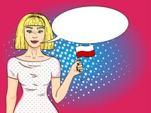 Λαϊκό ευτυχές νέο κορίτσι τέχνης που κρατά την πολωνική σημαία εξετάζοντας τη κάμερα Μίμηση ύφους κόμικς Φυσαλίδα κειμένων διανυσματική απεικόνιση Λαϊκό ευτυχές νέο κορίτσι τέχνης που κρατά την πολωνική σημαία εξετάζοντας τη κάμερα Μίμηση ύφους κόμικς Φυσαλίδα κειμένων διανυσματική απεικόνιση