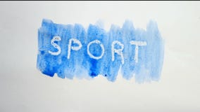 Λεκές χρωμάτων καλλιτεχνών watercolor επιγραφής αθλητικών κειμένων που απομονώνεται στο άσπρο βίντεο τέχνης υποβάθρου Στοκ εικόνα με δικαίωμα ελεύθερης χρήσης Λεκές χρωμάτων καλλιτεχνών watercolor επιγραφής αθλητικών κειμένων που απομονώνεται στο άσπρο βίντεο τέχνης υποβάθρου Στοκ εικόνα με δικαίωμα ελεύθερης χρήσης