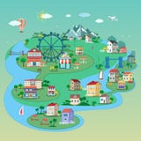 Λεπτομερής επίπεδη τρισδιάστατη isometric πόλη: κτήρια οδών, πάρκα, γέφυρες, δημόσιοι χώροι διανυσματική απεικόνιση Λεπτομερής επίπεδη τρισδιάστατη isometric πόλη: κτήρια οδών, πάρκα, γέφυρες, δημόσιοι χώροι διανυσματική απεικόνιση