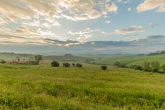 Λόφοι της Τοσκάνης: Val δ “Orcia το πρωί με τα φω'τα της αυγής Σιένα, Τοσκάνη, Ιταλία στοκ εικόνες Λόφοι της Τοσκάνης: Val δ “Orcia το πρωί με τα φω'τα της αυγής Σιένα, Τοσκάνη, Ιταλία στοκ εικόνες