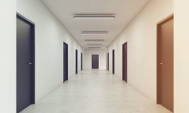 Μακρύς διάδρομος τις κλειστές μαύρες πόρτες, που τονίζονται με ελεύθερη απεικόνιση δικαιώματος Μακρύς διάδρομος τις κλειστές μαύρες πόρτες, που τονίζονται με ελεύθερη απεικόνιση δικαιώματος
