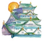 Μελάνι κάστρων της Χιροσίμα και watercolour απεικόνιση αποθεμάτων Μελάνι κάστρων της Χιροσίμα και watercolour απεικόνιση αποθεμάτων