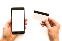 Μια μαύρη χλεύη smartphone επάνω και μια πιστωτική κάρτα στην πίστωση χεριών εκμετάλλευσης επιχειρηματιών φωτογραφιών κινηματογρα Στοκ Εικόνες Μια μαύρη χλεύη smartphone επάνω και μια πιστωτική κάρτα στην πίστωση χεριών εκμετάλλευσης επιχειρηματιών φωτογραφιών κινηματογρα Στοκ Εικόνες
