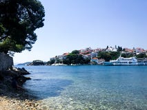 Μια όμορφη άποψη του ευρύ ωκεανού από Skiathos στοκ φωτογραφίες Μια όμορφη άποψη του ευρύ ωκεανού από Skiathos στοκ φωτογραφίες