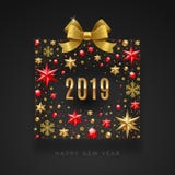 Νέα απεικόνιση έτους 2019 Το αφηρημένο κιβώτιο δώρων έκανε από τα αστέρια, ροδοκόκκινοι πολύτιμοι λίθοι, χρυσά snowflakes, χάντρε απεικόνιση αποθεμάτων Νέα απεικόνιση έτους 2019 Το αφηρημένο κιβώτιο δώρων έκανε από τα αστέρια, ροδοκόκκινοι πολύτιμοι λίθοι, χρυσά snowflakes, χάντρε απεικόνιση αποθεμάτων