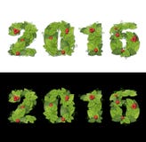 Νέο έτος 2016 Η ημερομηνία ευθυγράμμισε τα πράσινα φύλλα με τις πτώσεις της δροσιάς Στοκ Εικόνες Νέο έτος 2016 Η ημερομηνία ευθυγράμμισε τα πράσινα φύλλα με τις πτώσεις της δροσιάς Στοκ Εικόνες