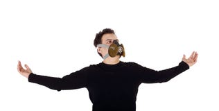 Νέο όμορφο άτομο στο μαύρες πουκάμισο και την αναπνευστική συσκευή στοκ φωτογραφίες Νέο όμορφο άτομο στο μαύρες πουκάμισο και την αναπνευστική συσκευή στοκ φωτογραφίες